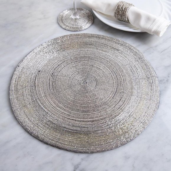 Set of 8 silver/gold ROUND glitz beaded placemats - Picture 1 of 6